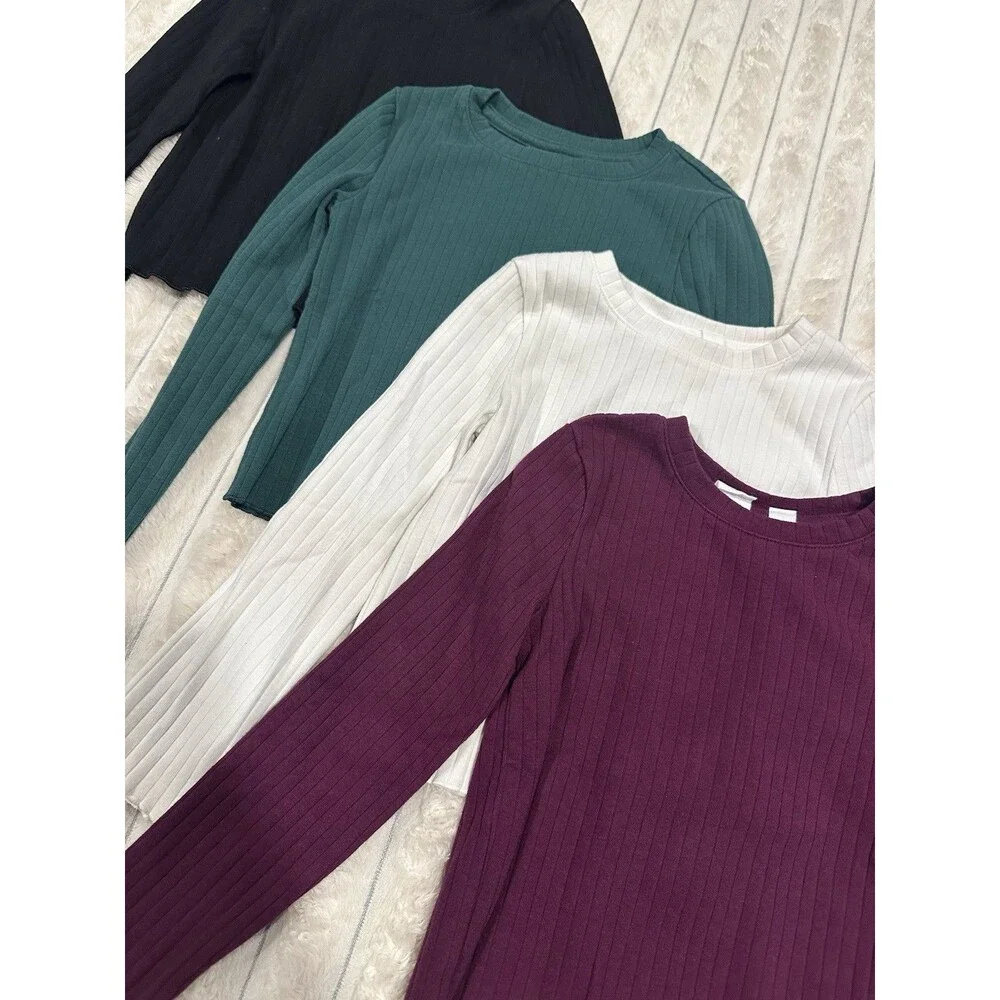 Gap Kids Girls XS Long Sleeve Crew Neck Ribbed Shirt - Lot of 4 EUC
